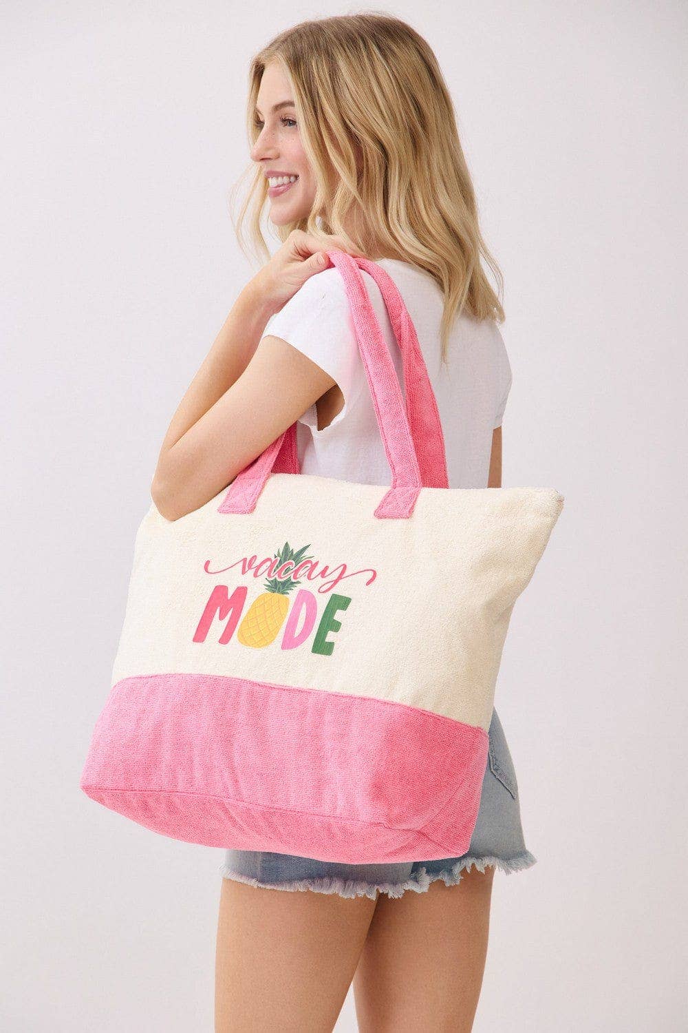 MB0343 Vacay Mode Terry Beach Tote Bag