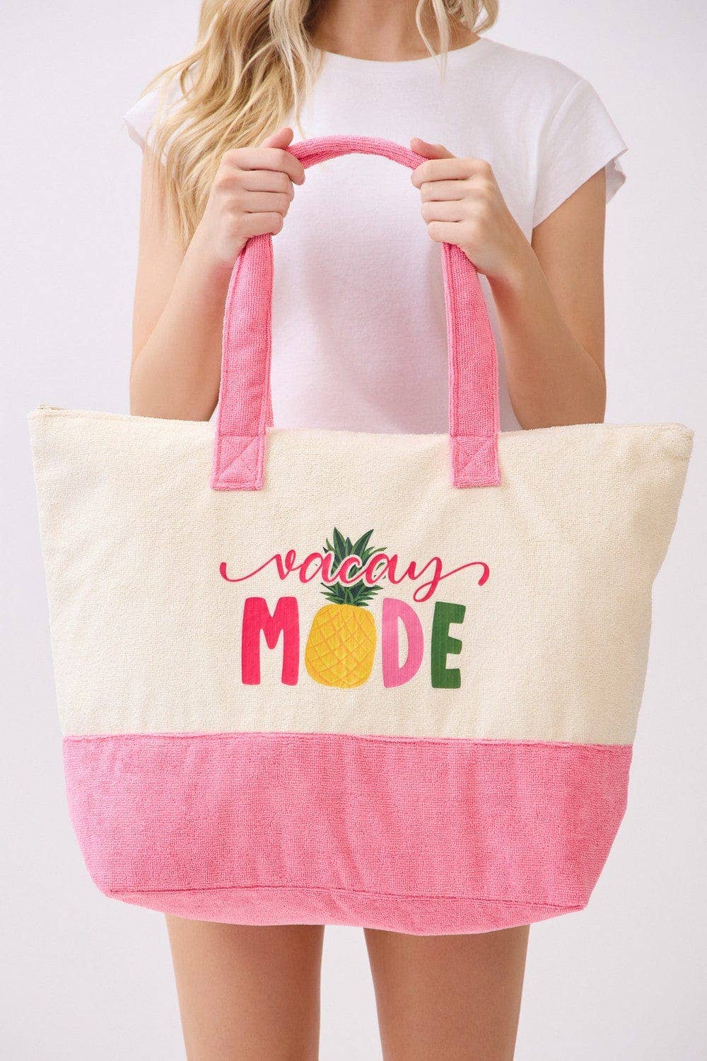 MB0343 Vacay Mode Terry Beach Tote Bag