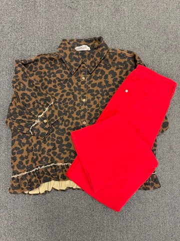 Wild & Ruffled Leopard Denim Top