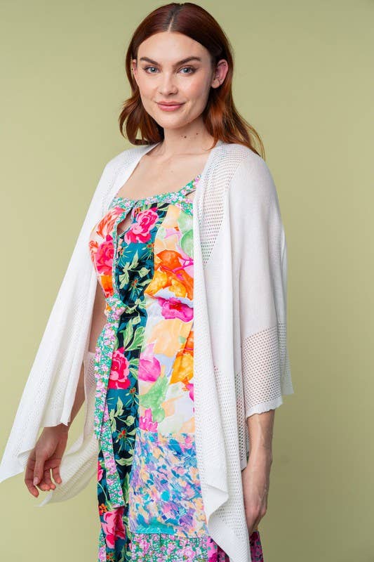 T25067 Three Quarter Sleeve Solid Knit Cardigan