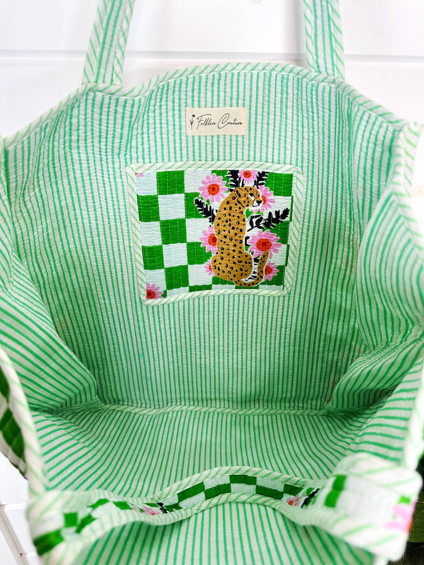 Quilted Tote Bag | Jaguar Print Tote | Large Shopping Tote