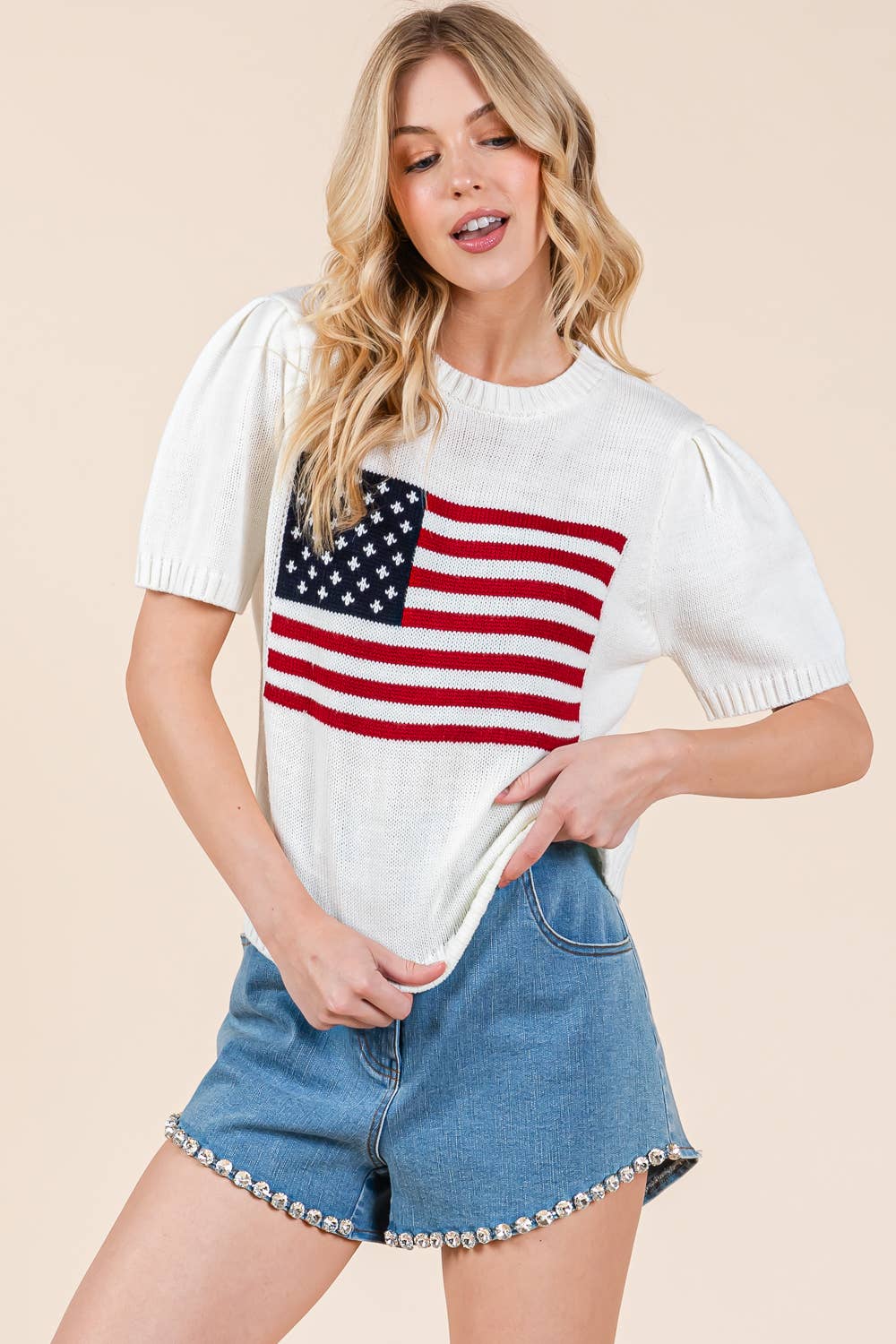 Plus American Flag Short Sleeve Knit Top