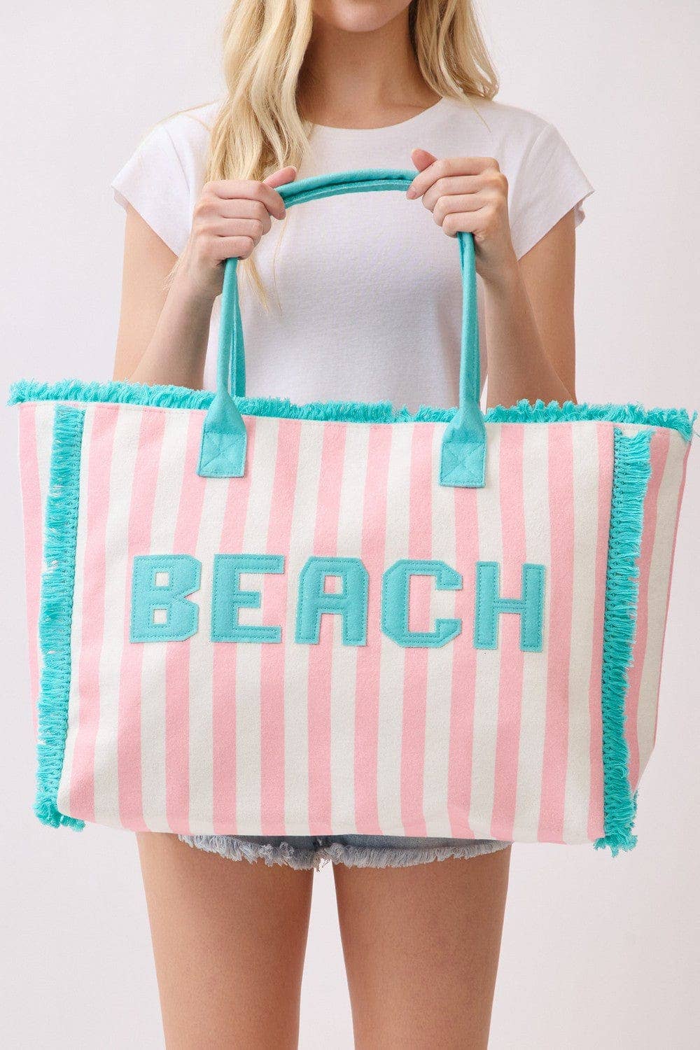 MB0331 Striped Terry Cloth Beach Tote Bag