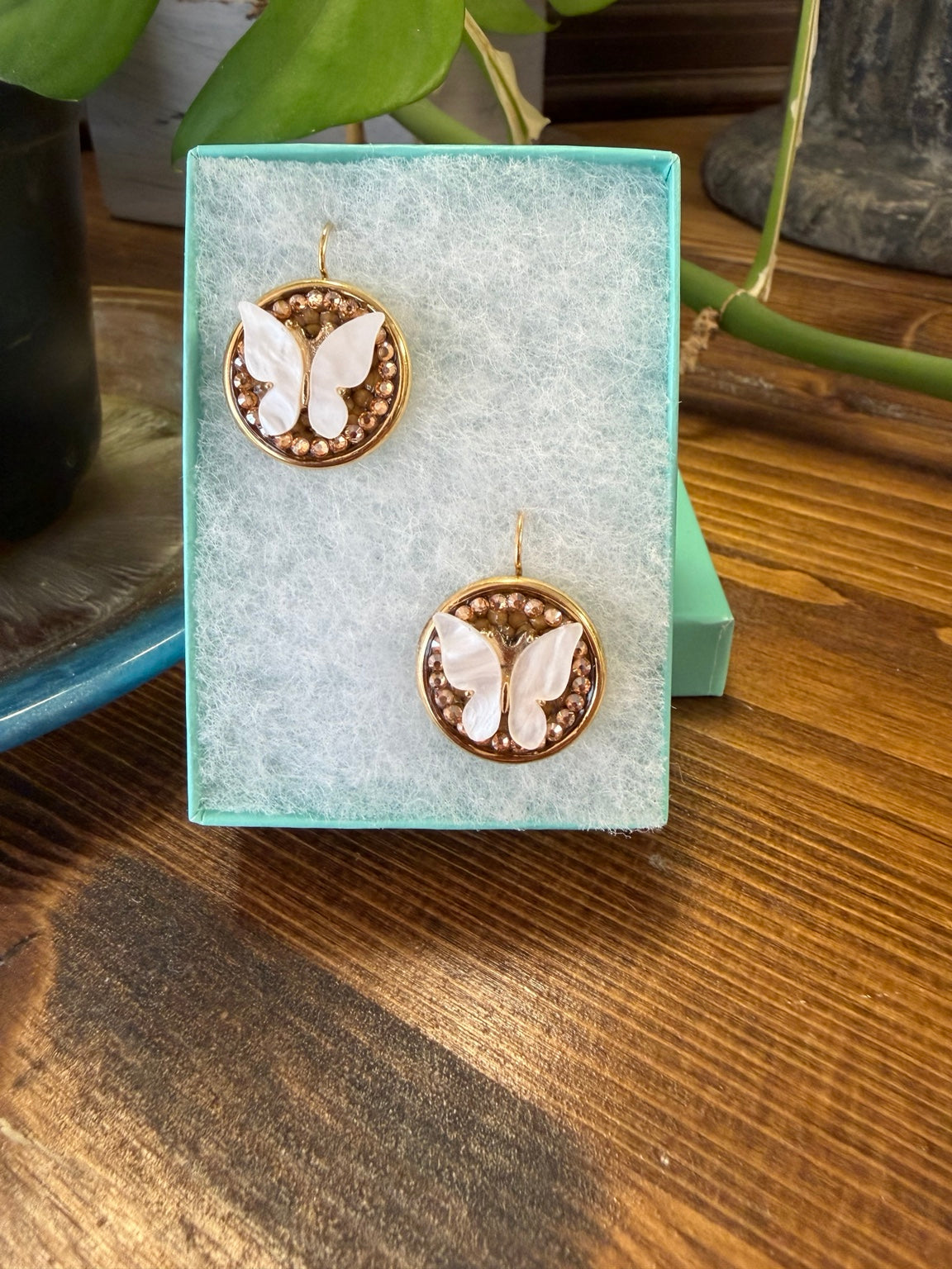 Mustard Seed White Butterfly Earrings