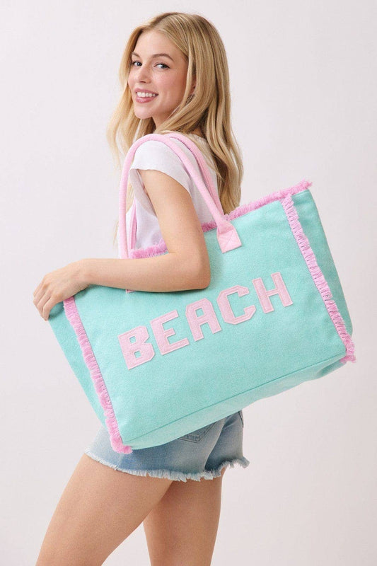 MB0330 Terry Cloth Fringe Beach Tote Bag