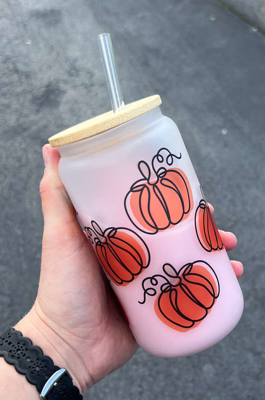 Pumpkin Doodle Glass Can