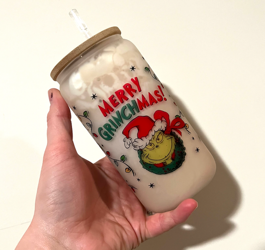 Grinchmas Glass Can Cup