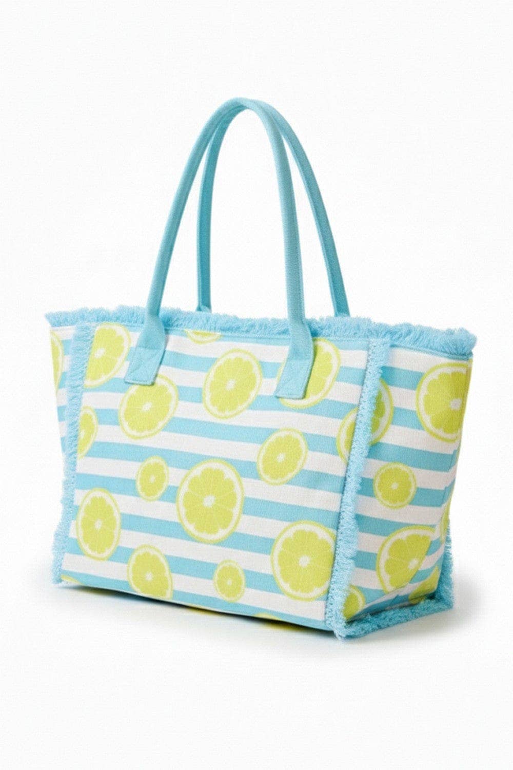 MB0332 Lemon Stripe Fringe Beach Tote Bag