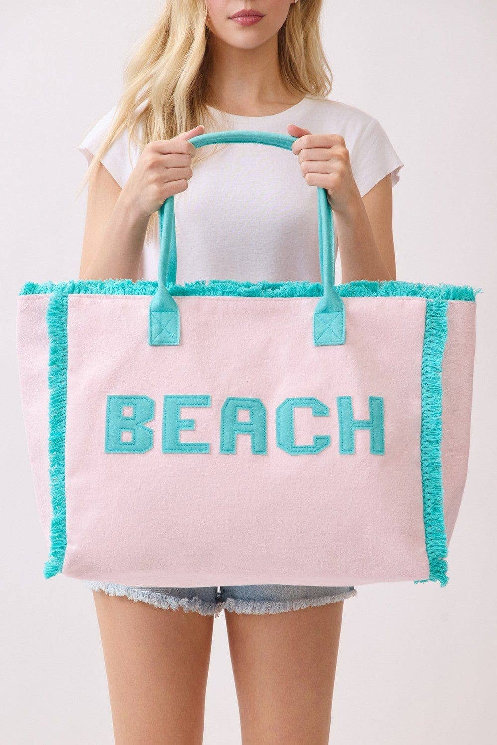 MB0330 Terry Cloth Fringe Beach Tote Bag
