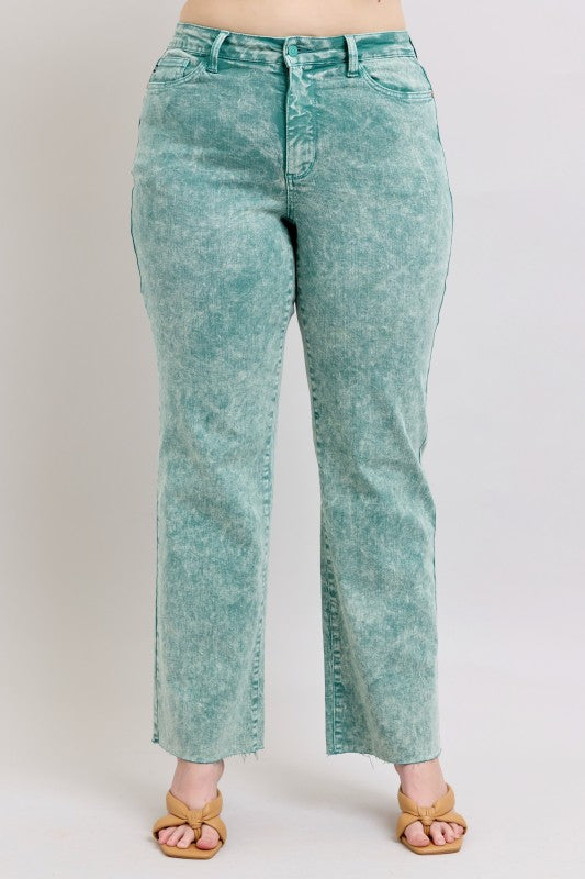 Judy Blue - Sea Green Raw Hem Dad Jean