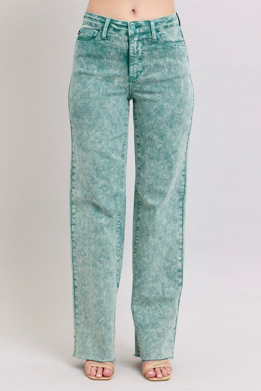Judy Blue - Sea Green Raw Hem Dad Jean