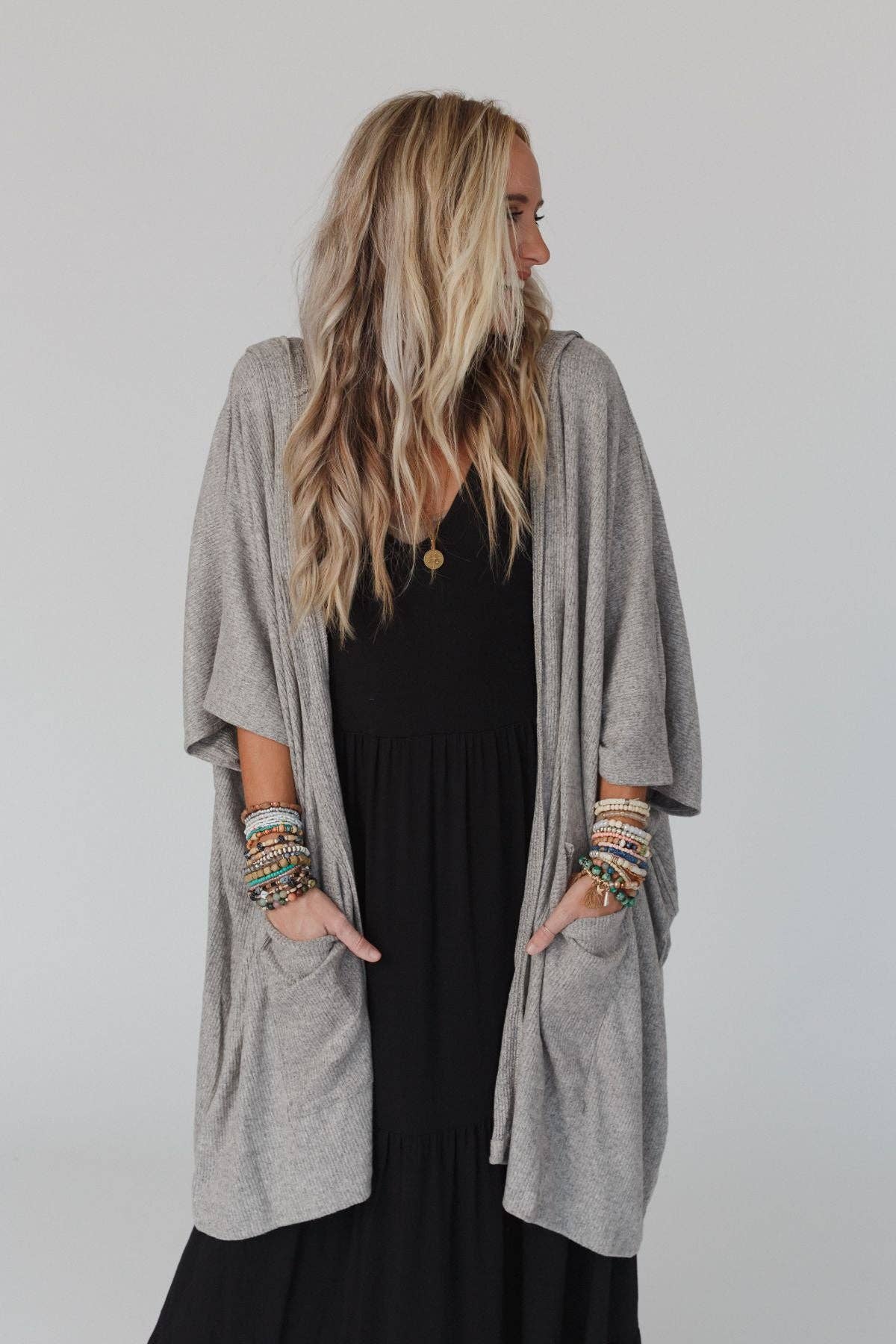 Boho Hooded Ribbed Sweater - Oatmeal