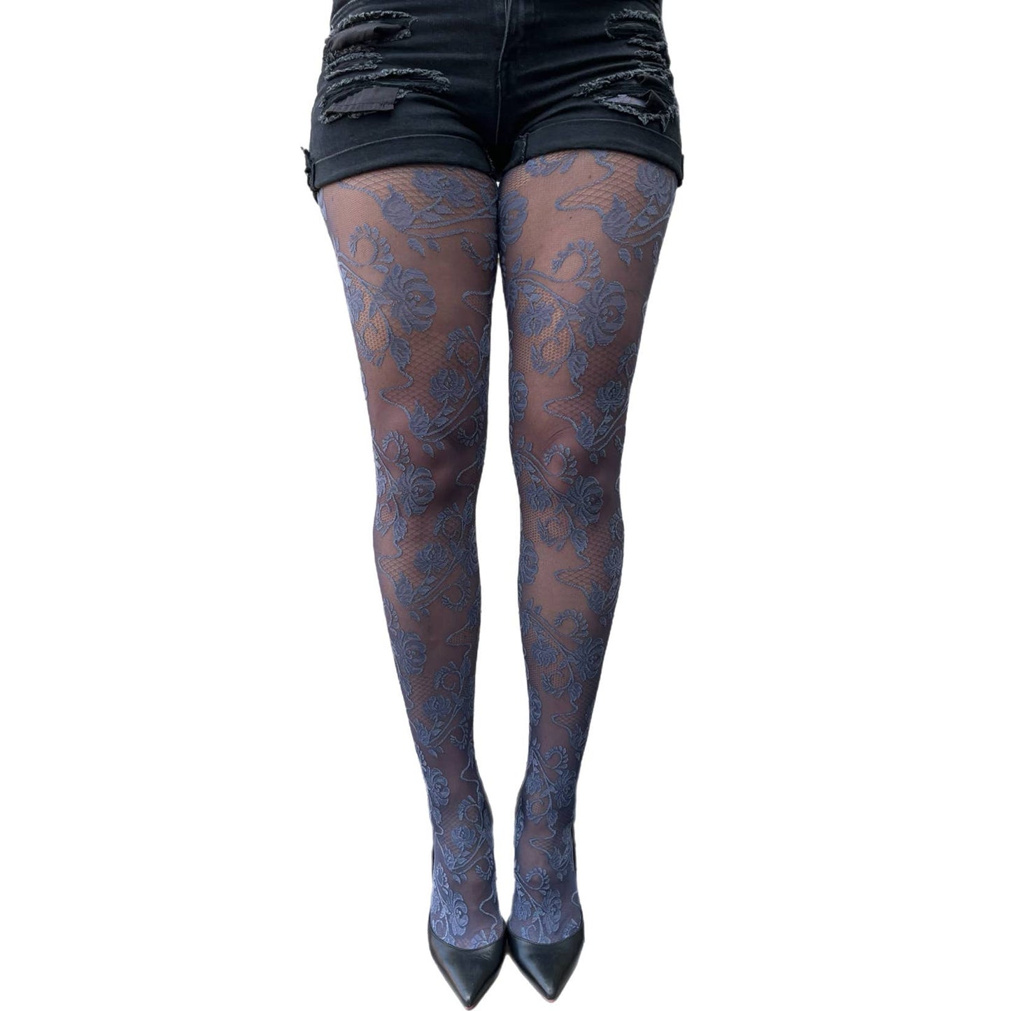 Blue Vintage Floral Tights