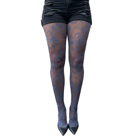 Blue Vintage Floral Tights