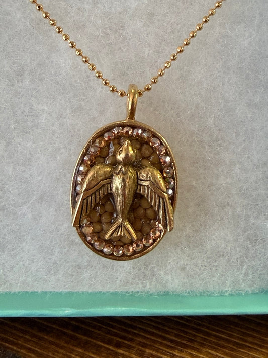 Mustard Seed Dove Oval Necklace