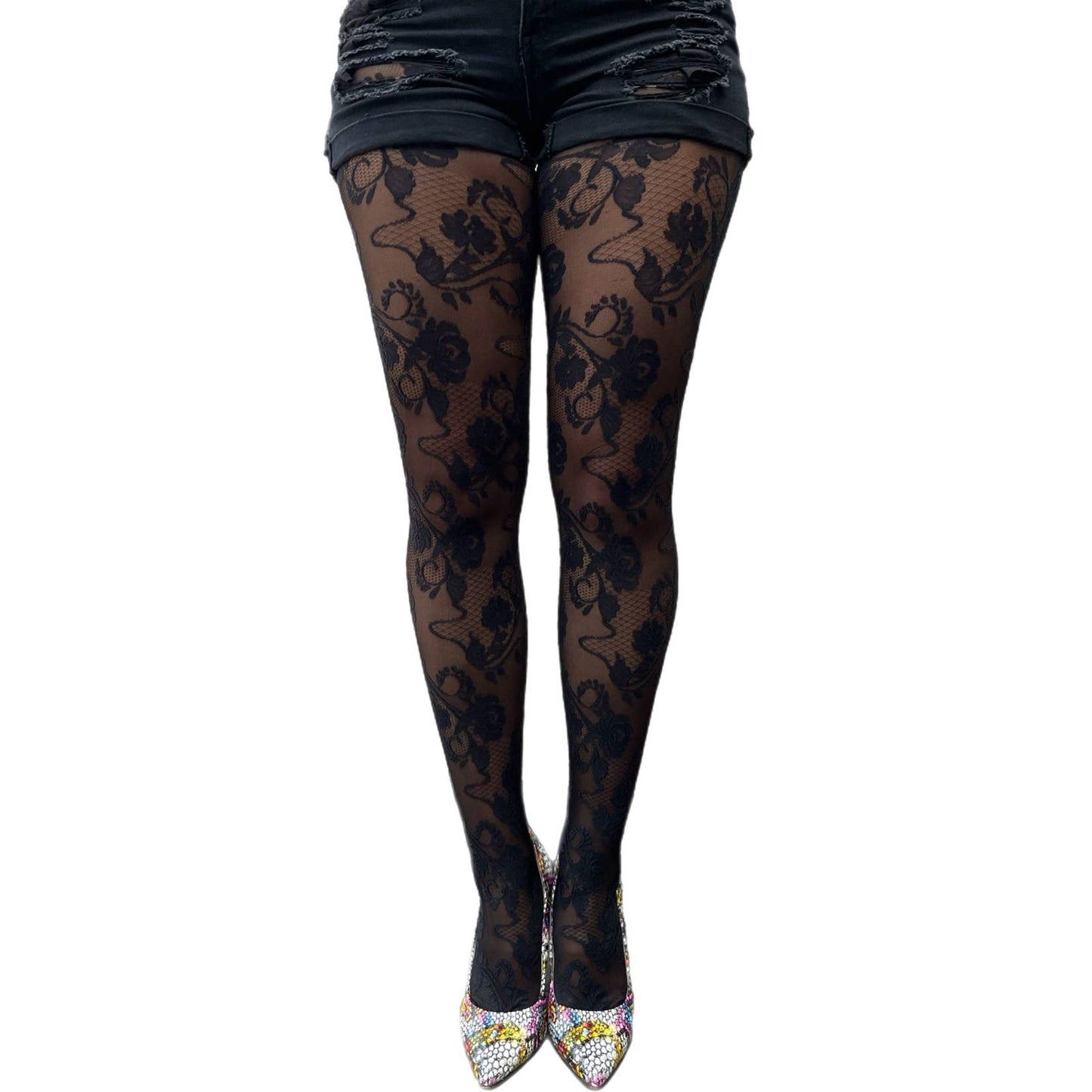 Black Vintage Floral Tights