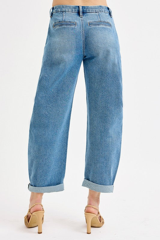 Risen - Slouchy Barrel Roll Up Jeans