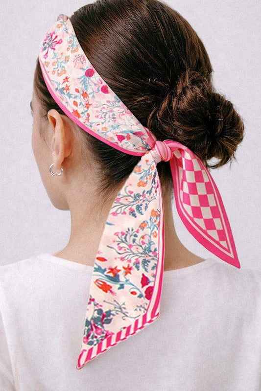 Check Floral Skinny Scarf