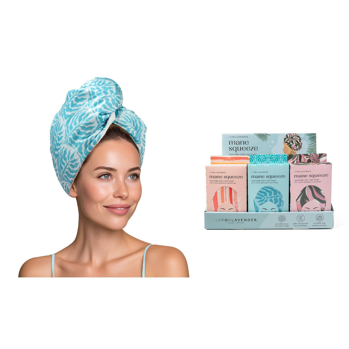 Lemon Lavender Mane Squeeze Reversible Satin Hair Towel