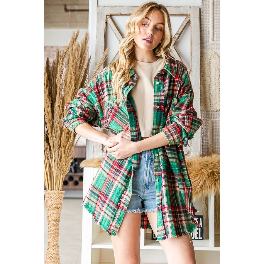 MINERAL WASHED PLAID SHIRTS