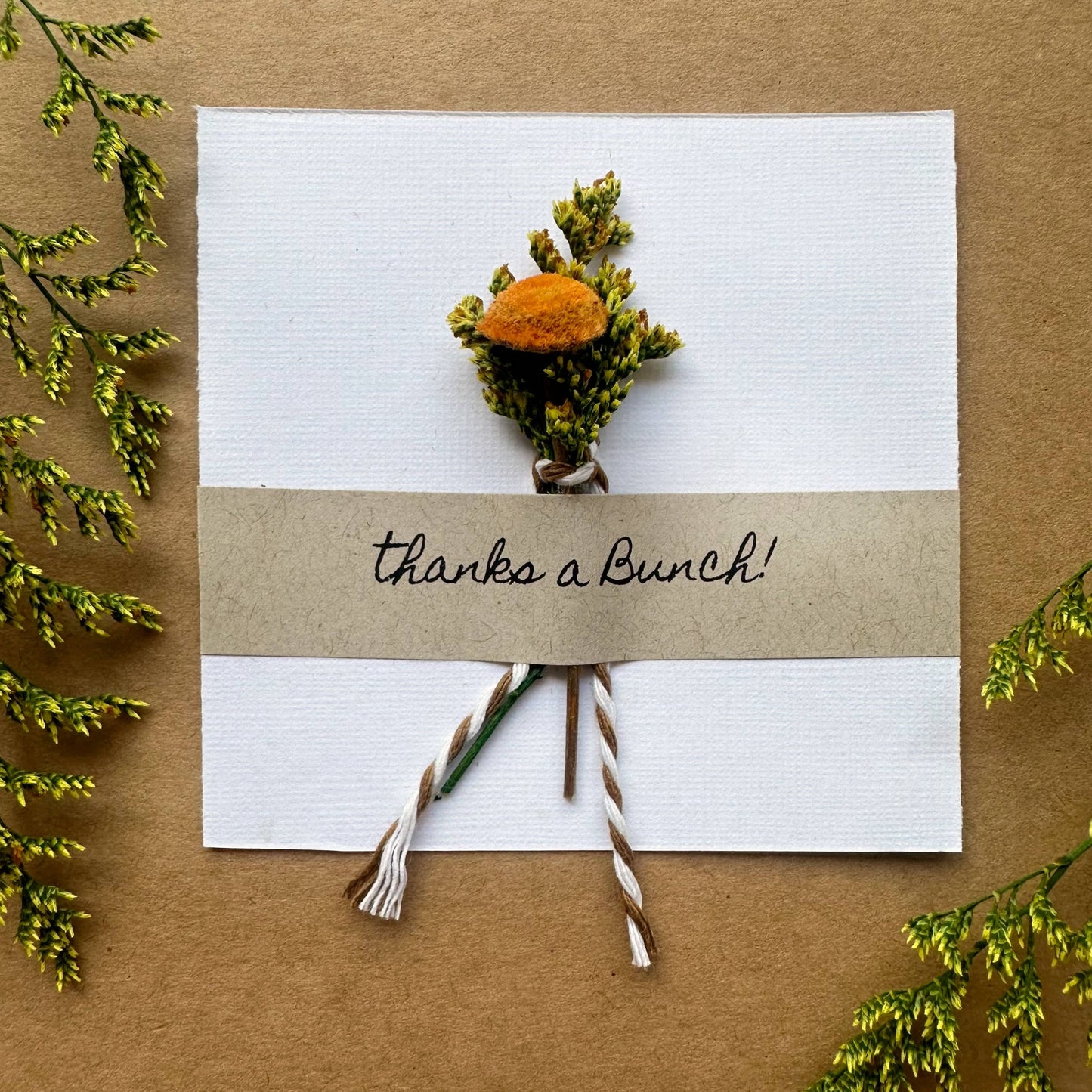 Thanks a Bunch Mini Orange Dried Floral Bouquet Card 