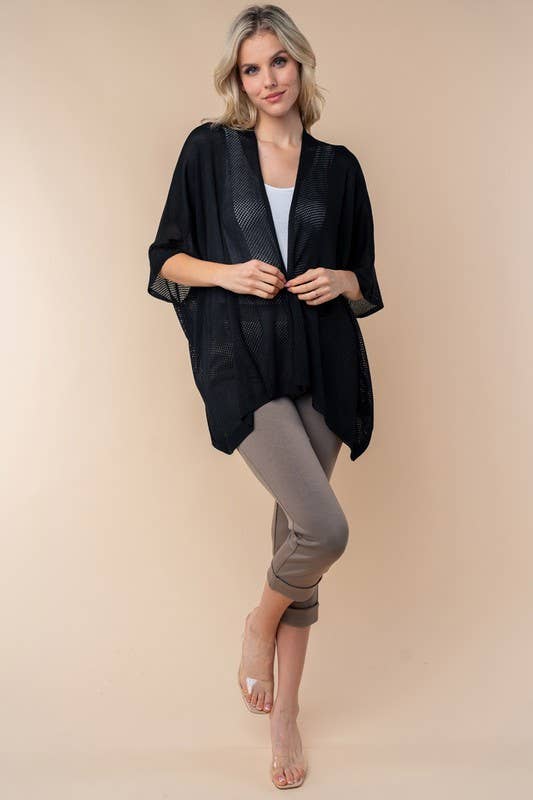 T25067 Three Quarter Sleeve Solid Knit Cardigan