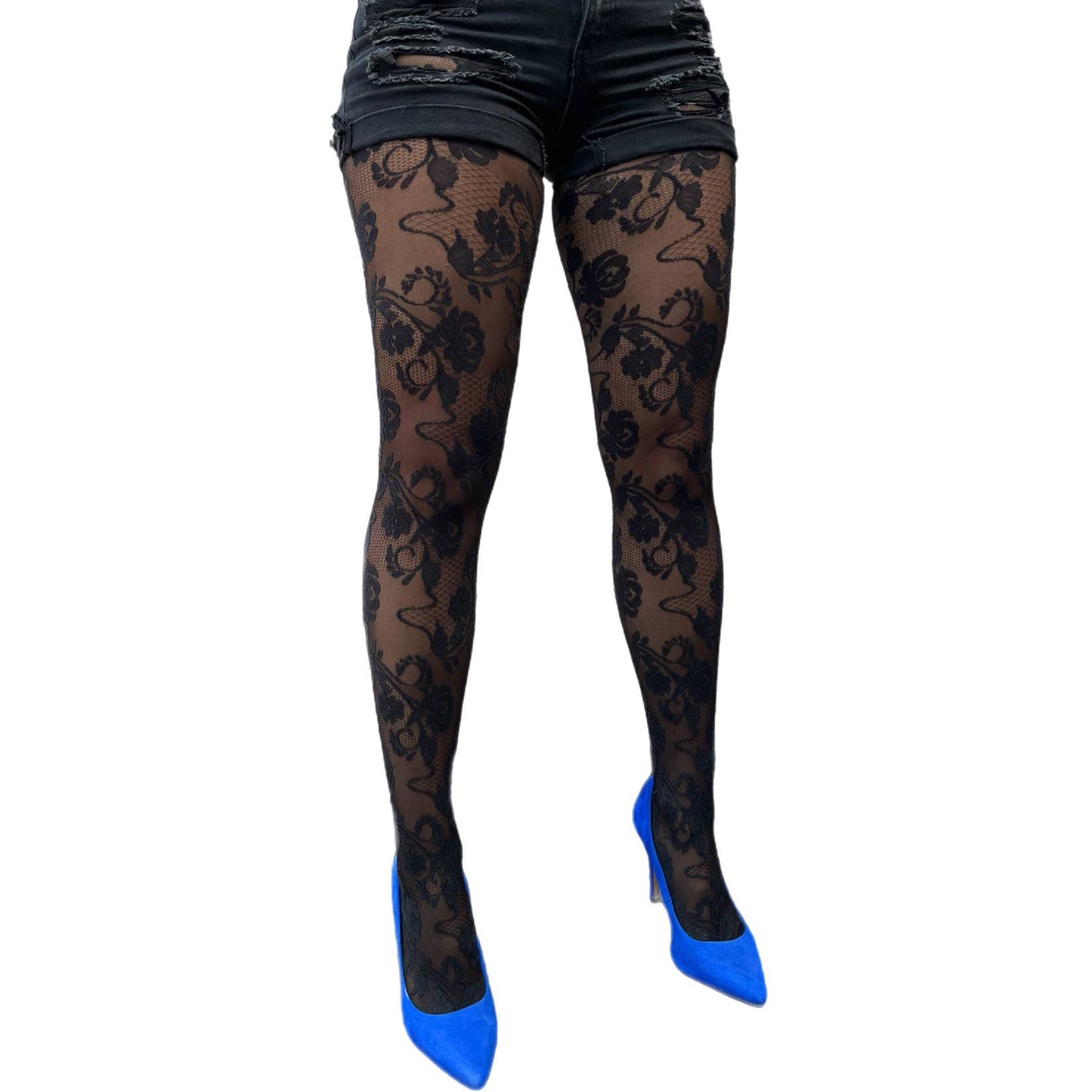 Black Vintage Floral Tights