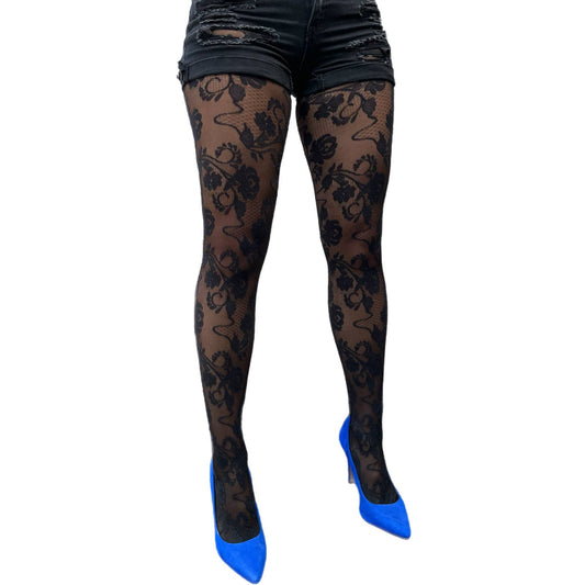 Black Vintage Floral Tights