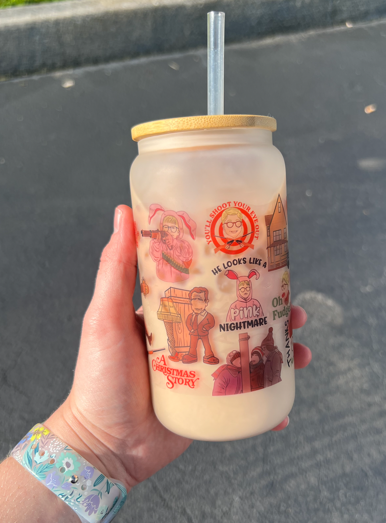 Christmas Story Collage Glass Can