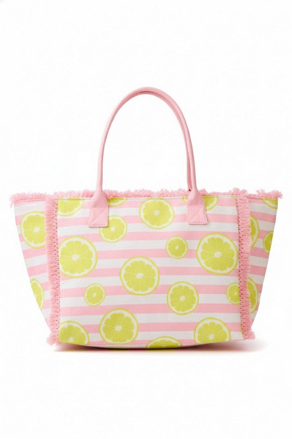 MB0332 Lemon Stripe Fringe Beach Tote Bag