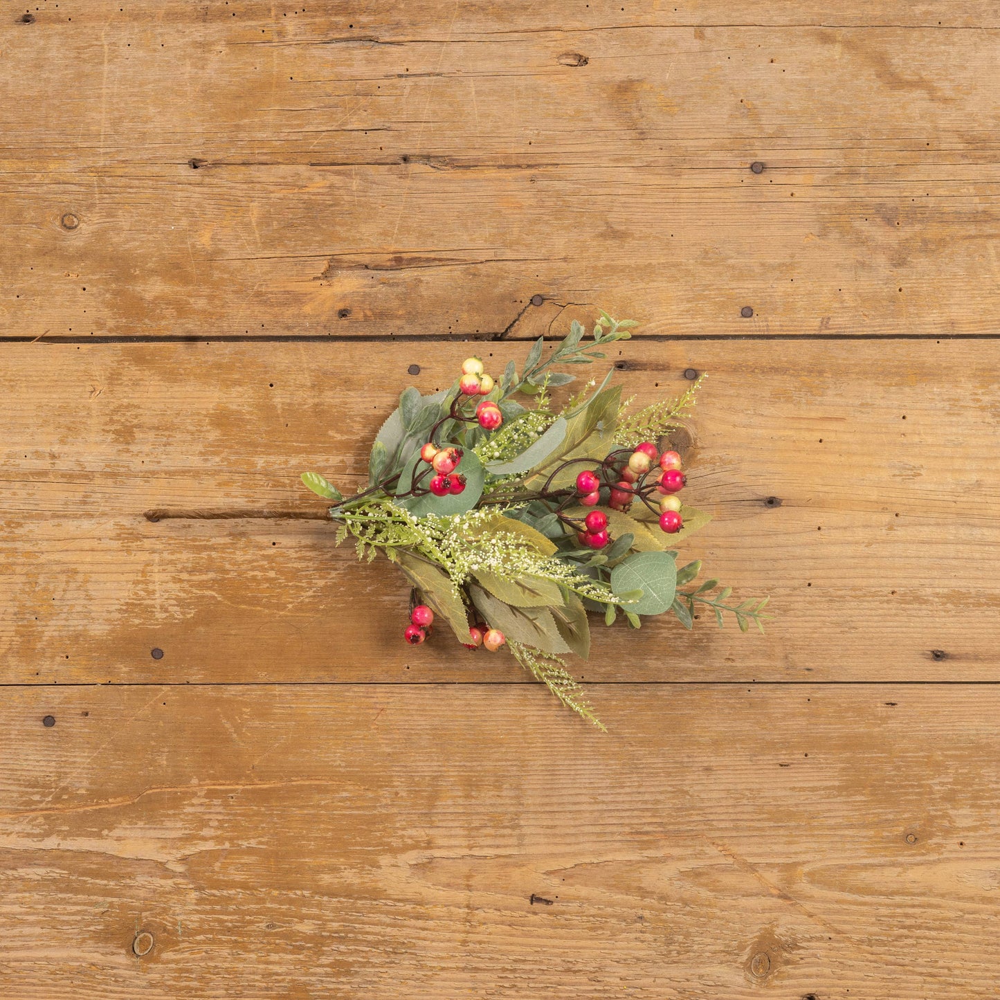 16" Green & Pink Mixed Leaves with Berries Bush