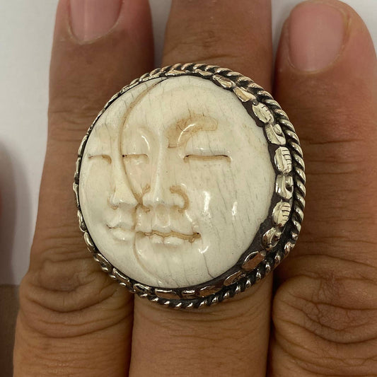 Bone Moon and Sun Metal Ring