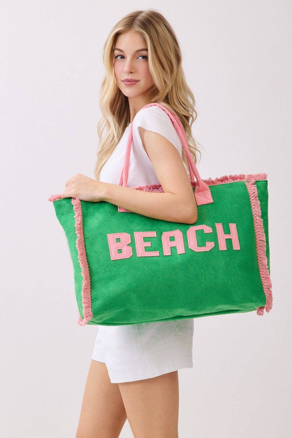 MB0330 Terry Cloth Fringe Beach Tote Bag