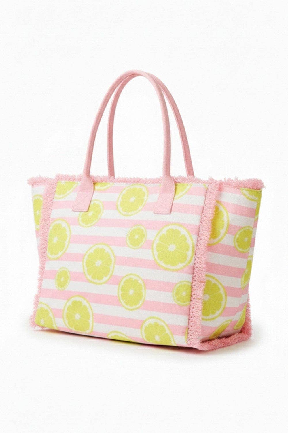 MB0332 Lemon Stripe Fringe Beach Tote Bag