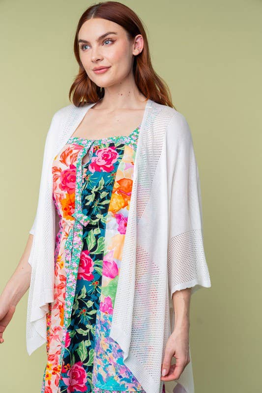 T25067 Three Quarter Sleeve Solid Knit Cardigan