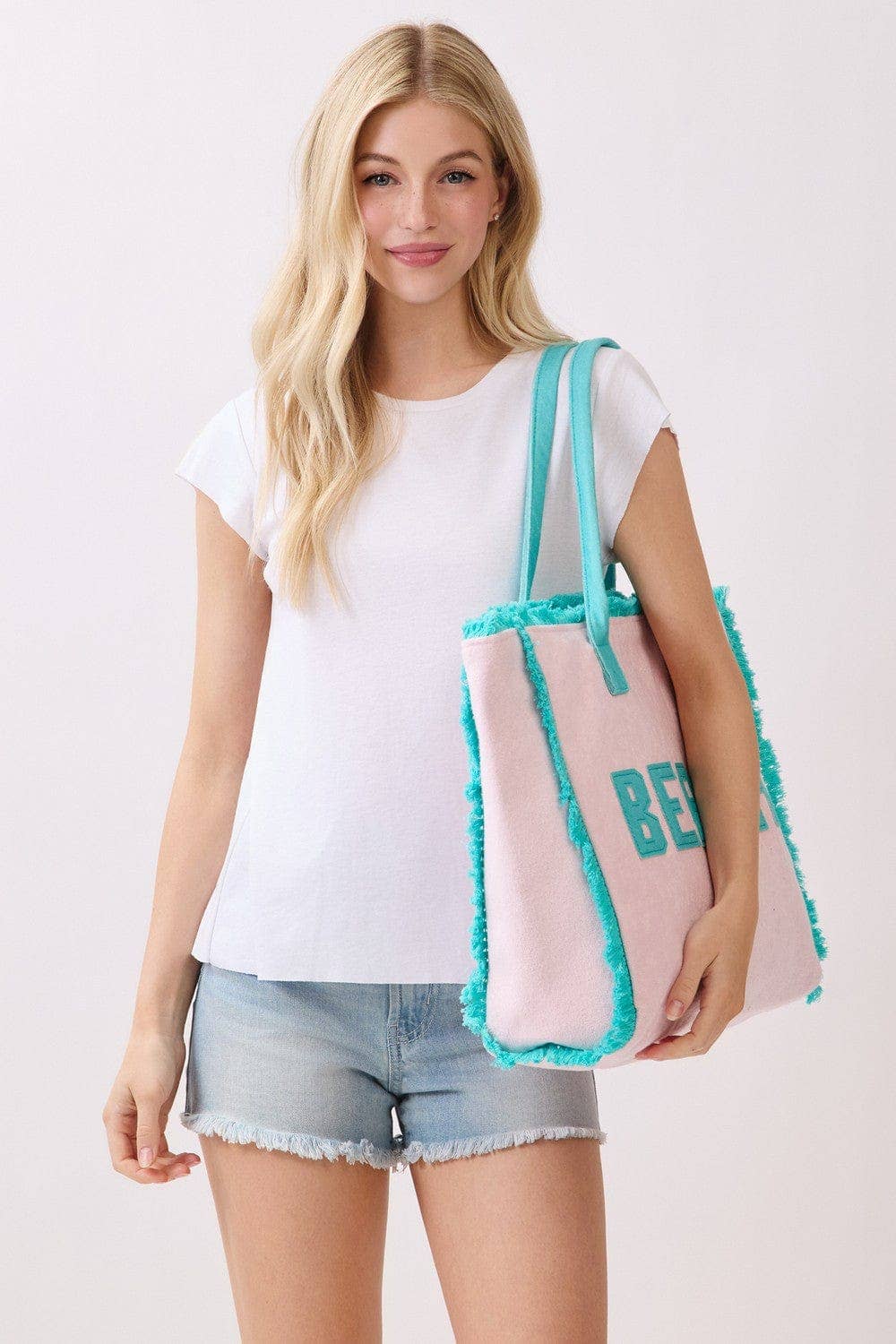 MB0330 Terry Cloth Fringe Beach Tote Bag