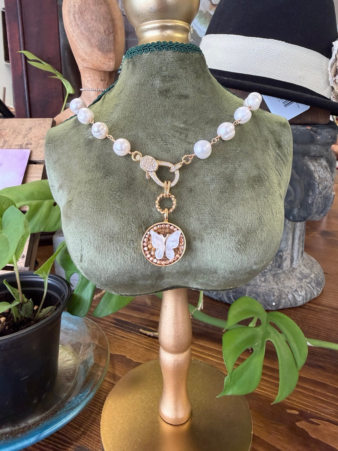 Mustard Seed Butterfly Pearl Necklace