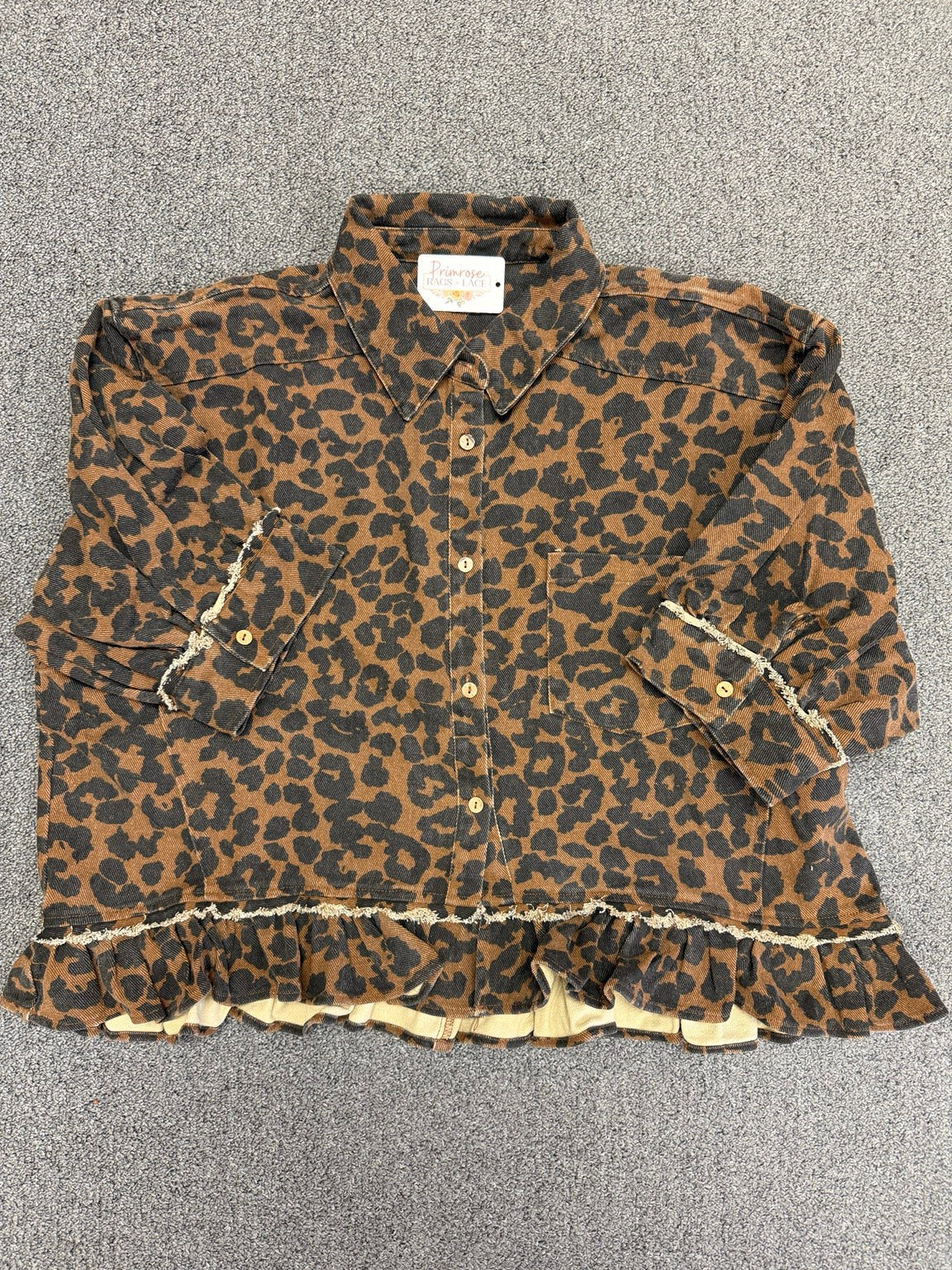 Wild & Ruffled Leopard Denim Top