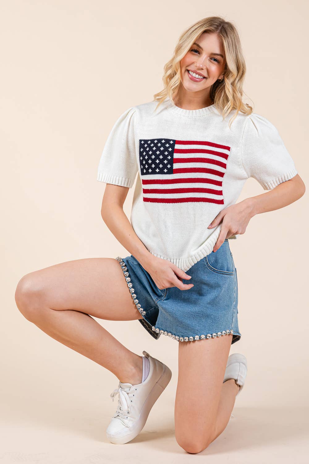 Plus American Flag Short Sleeve Knit Top