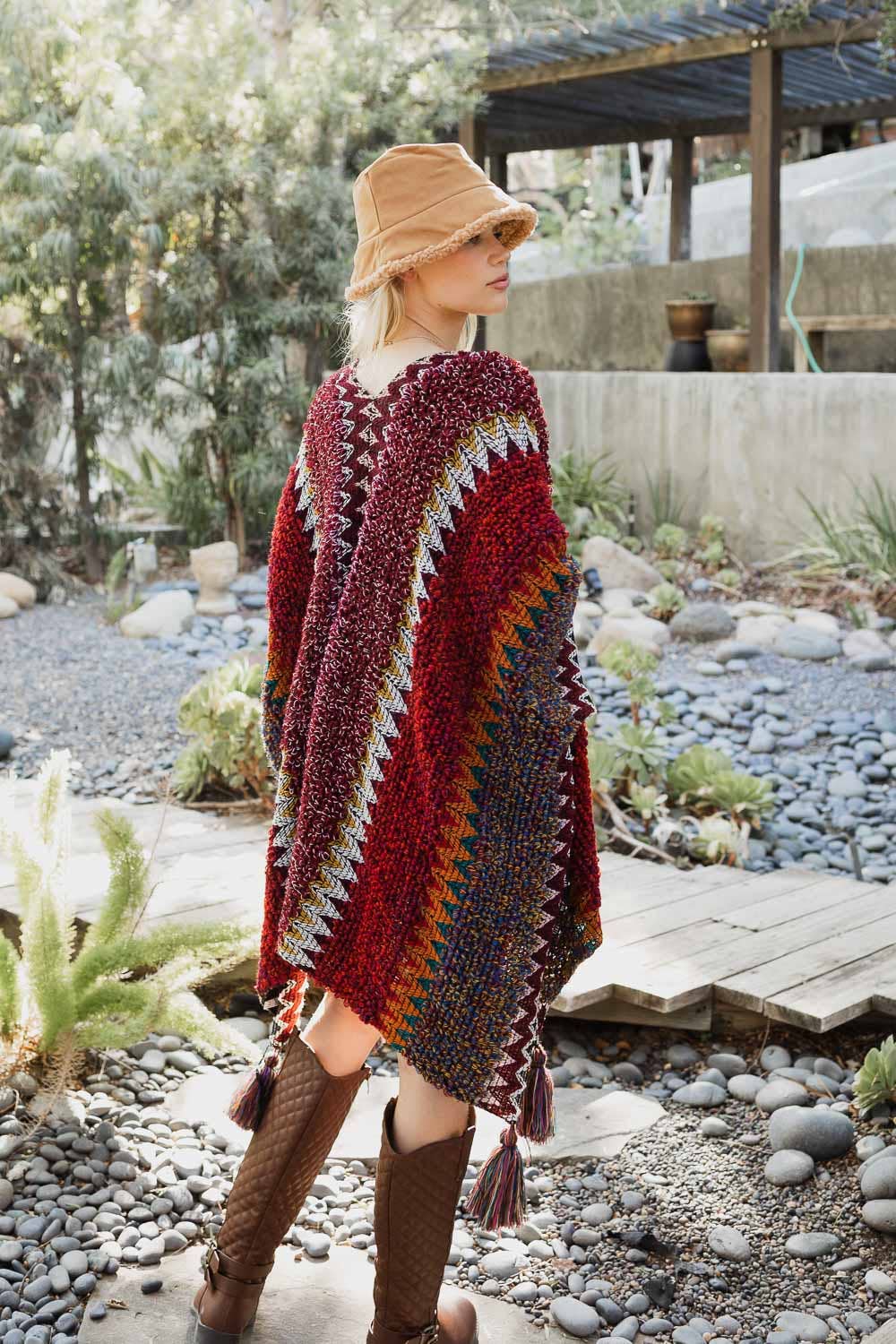 Western Colorful Crochet Patterned Ruana - The Original!