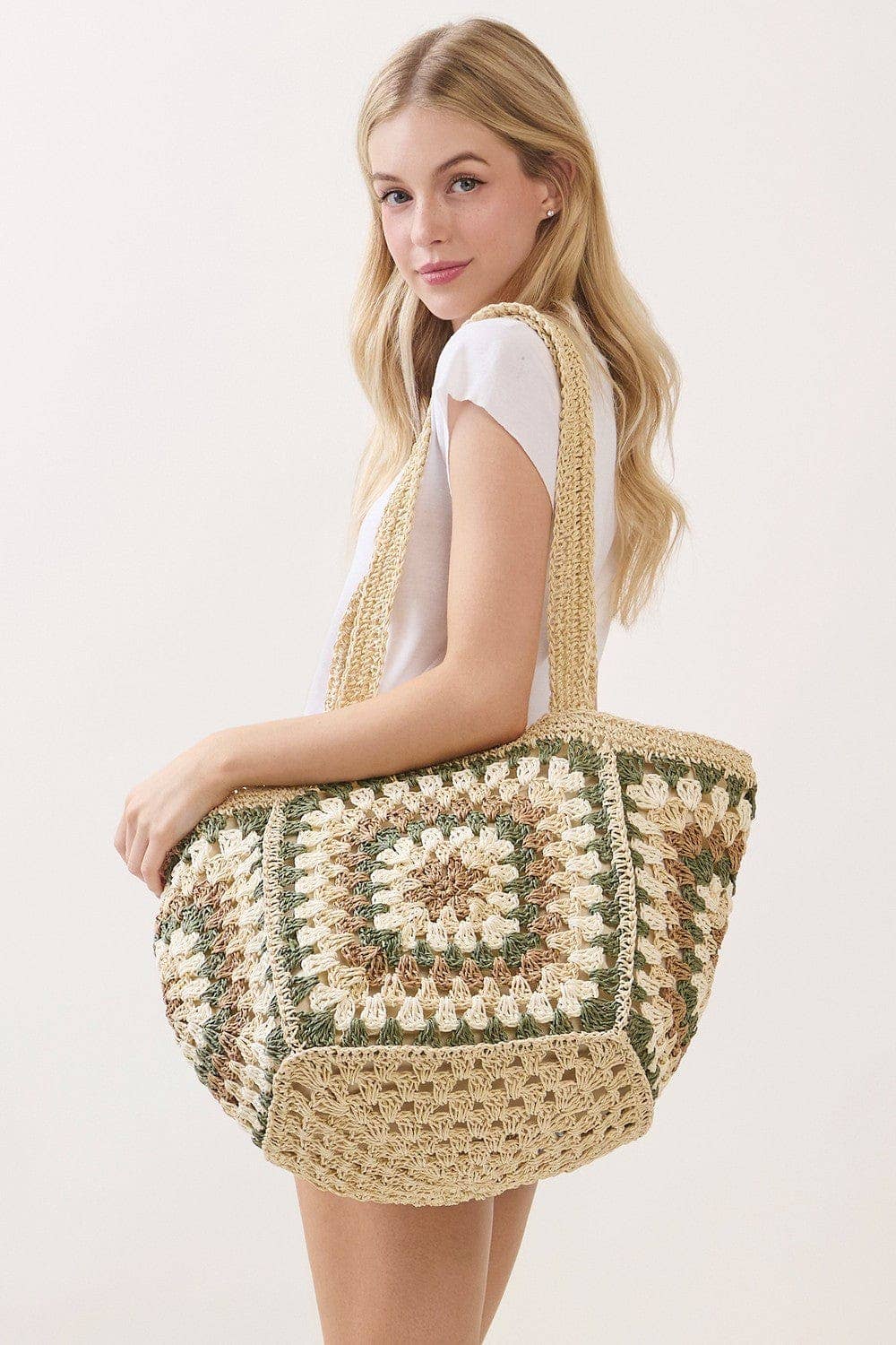 MB0353 Maisie Oversized Granny Square Chic Tote Bag