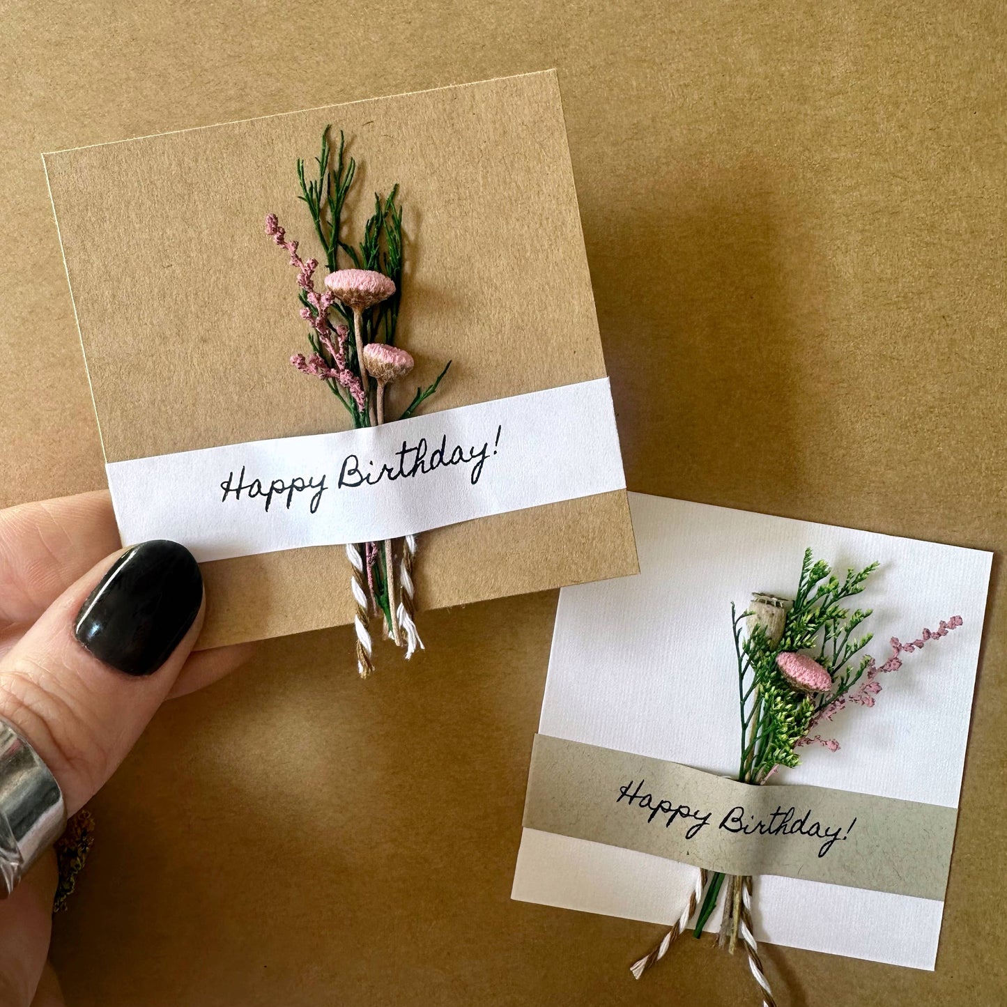Happy Birthday Mini Pink Dried Floral Bouquet Card