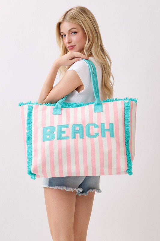 MB0331 Striped Terry Cloth Beach Tote Bag