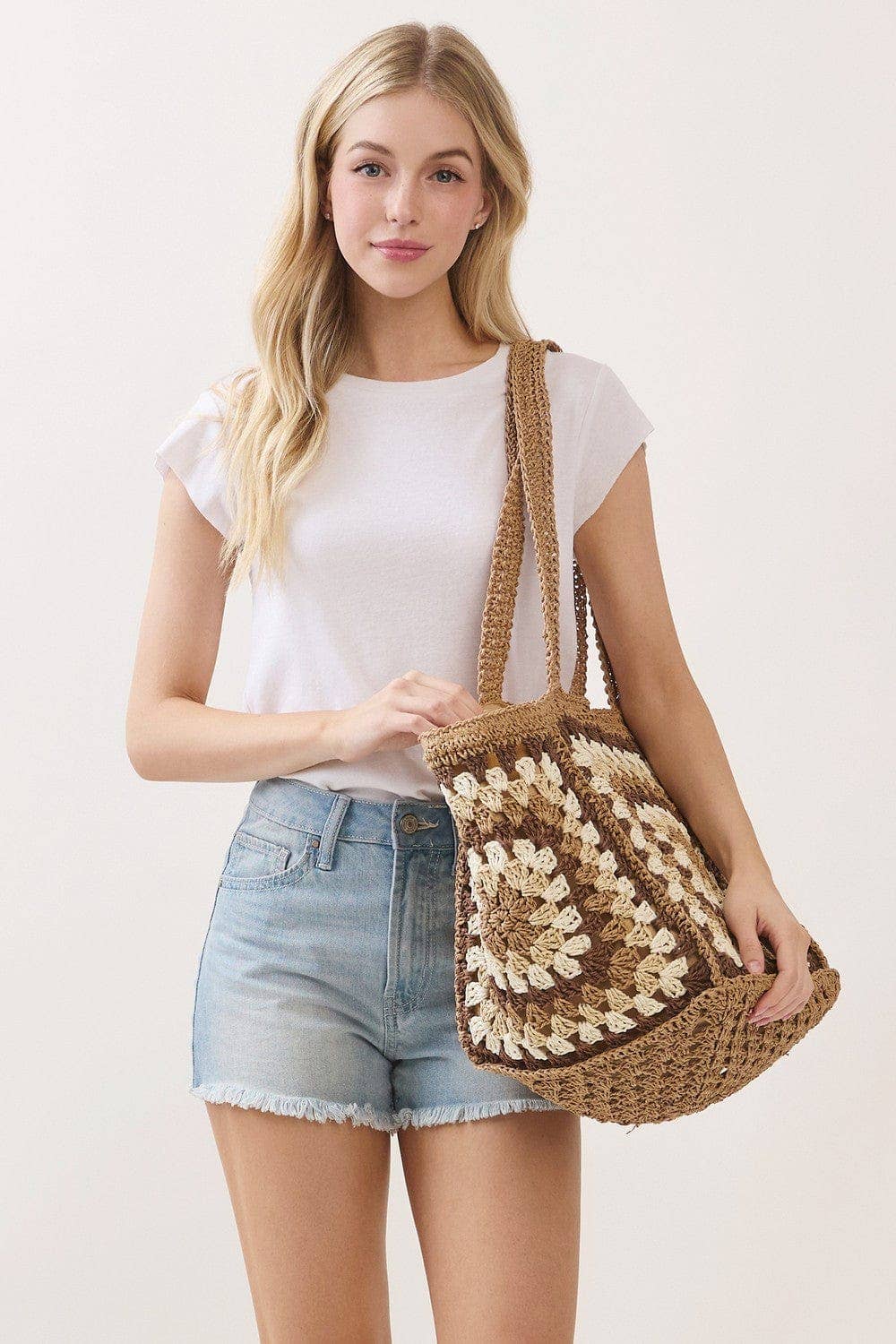 MB0353 Maisie Oversized Granny Square Chic Tote Bag