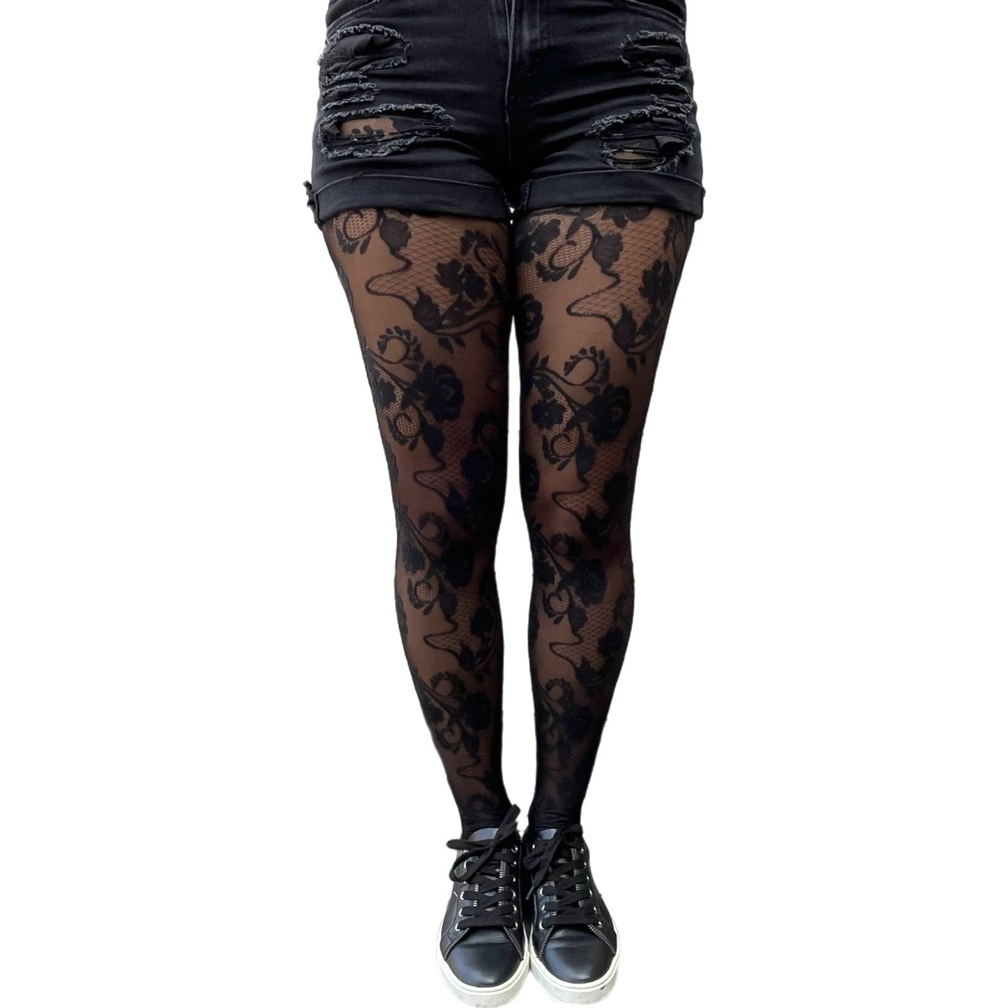 Black Vintage Floral Tights