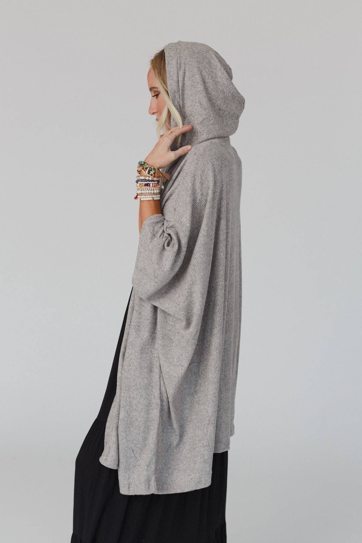 Boho Hooded Ribbed Sweater - Oatmeal