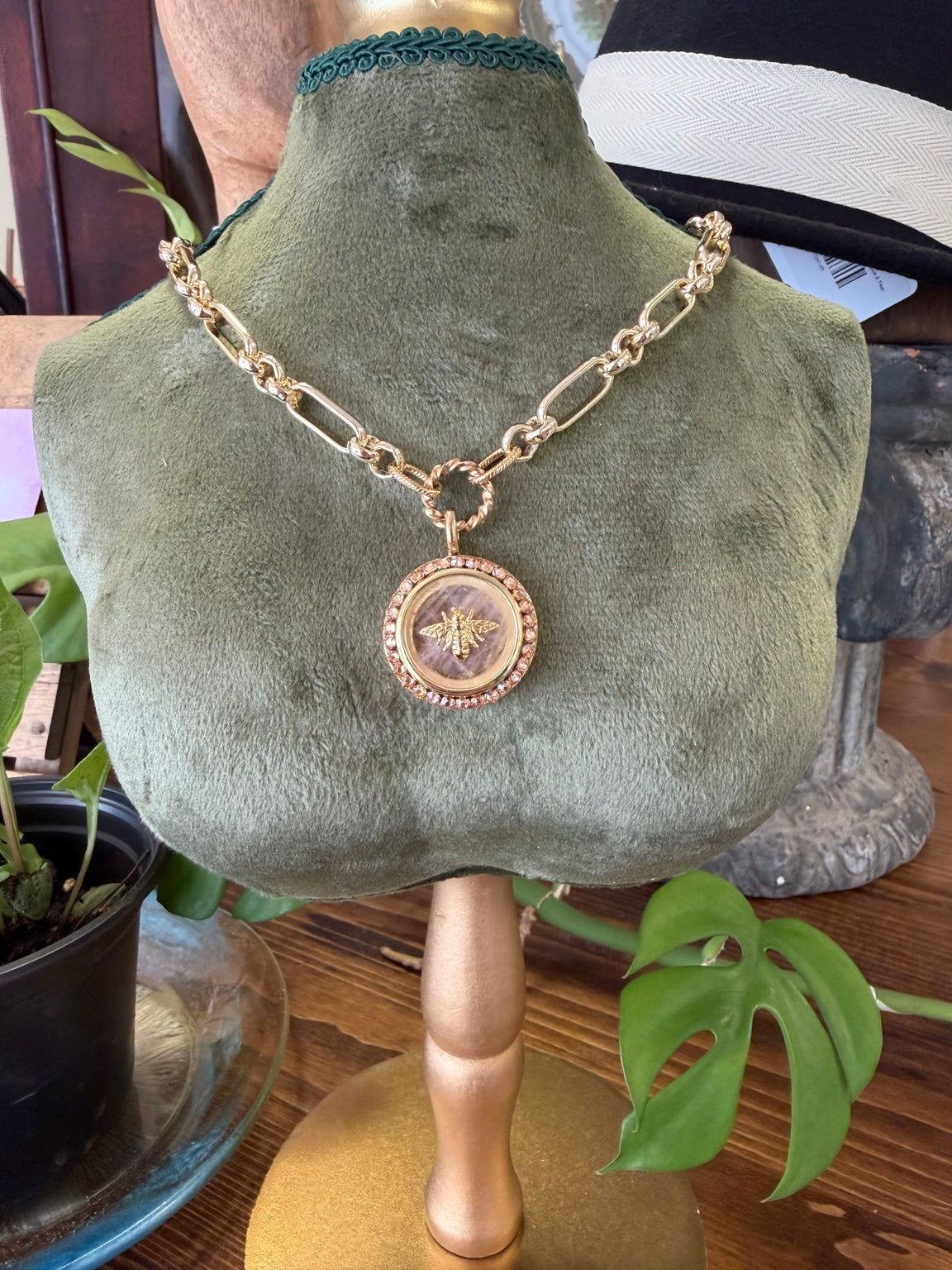 Mustard Seed Rose Quartz Bee Necklace