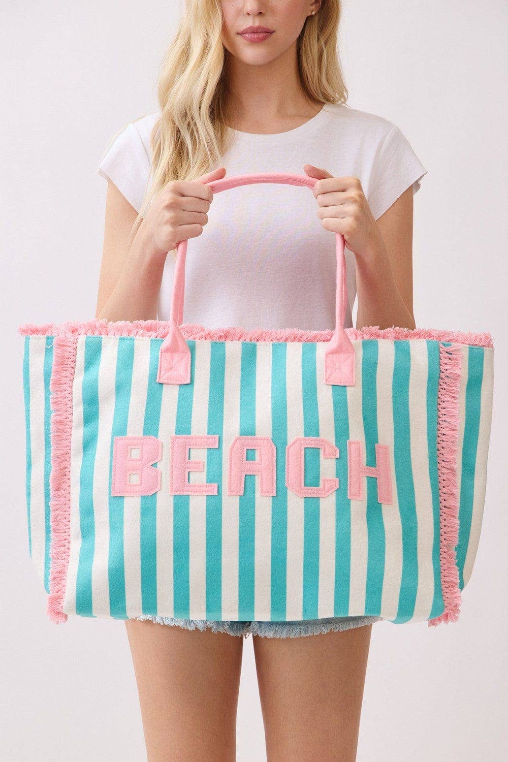 MB0331 Striped Terry Cloth Beach Tote Bag