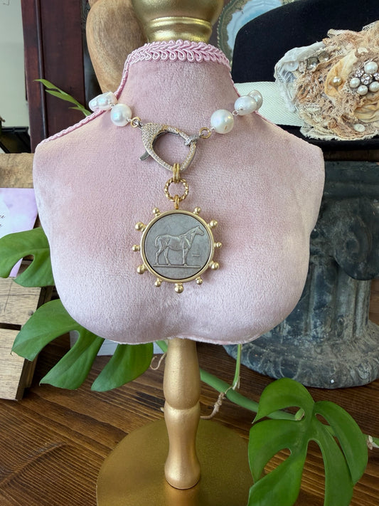 Mustard Seed Horse Coin Statement Necklace