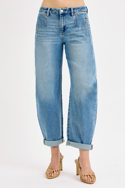 Risen - Slouchy Barrel Roll Up Jeans